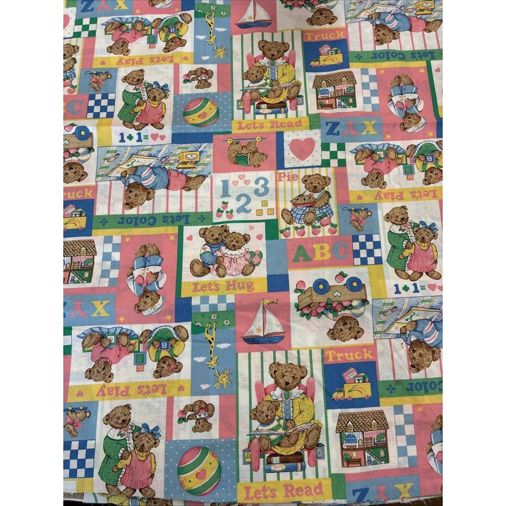 Cranston VIP Teddy Bear Fabric Let's Play 3  X 44" Pink VTG Cotton New
